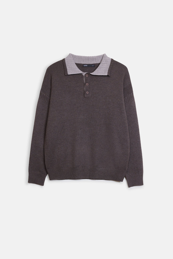RELAXED KNIT POLO SWEATER