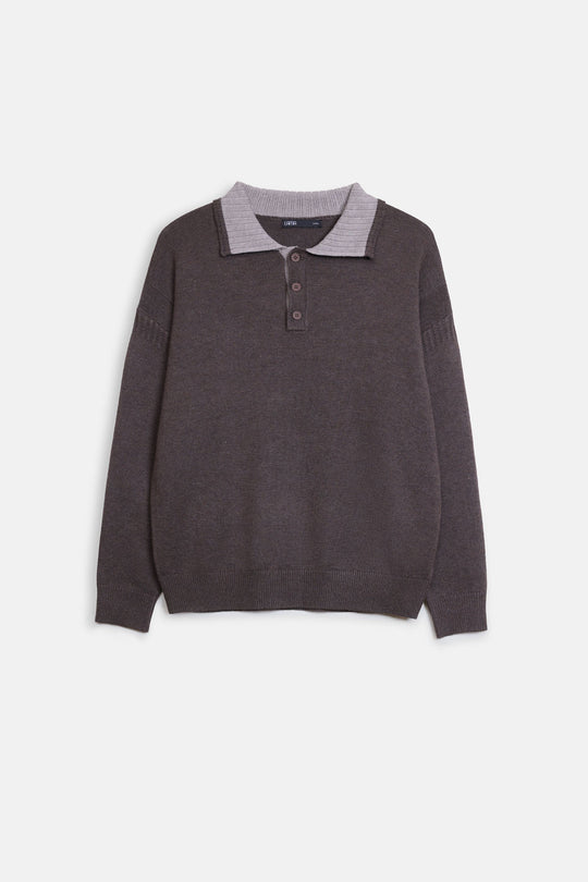 RELAXED KNIT POLO SWEATER