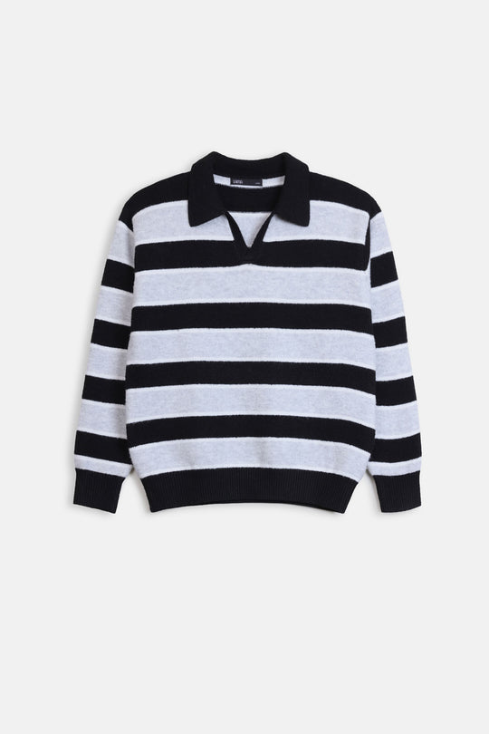 STRIPED POLO SWEATER