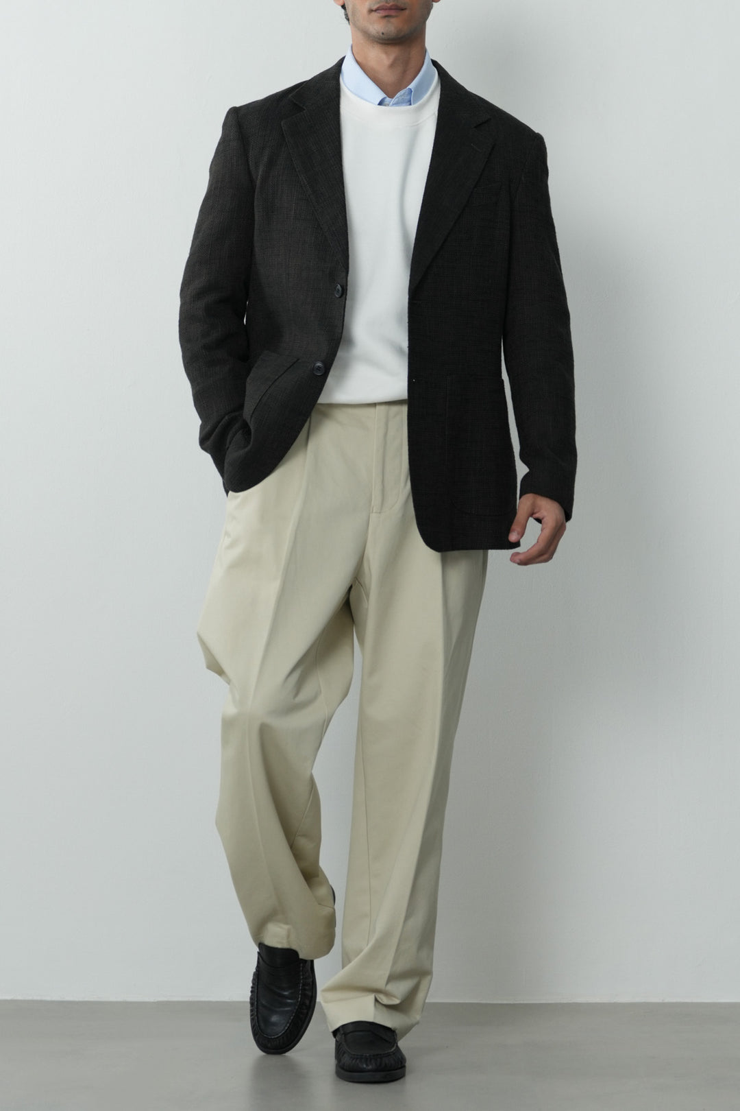 TEXTURED UNLINED LINEN BLAZER