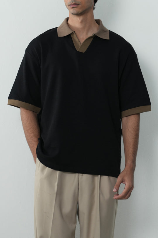 CONTRASTING EASY COLLAR POLO