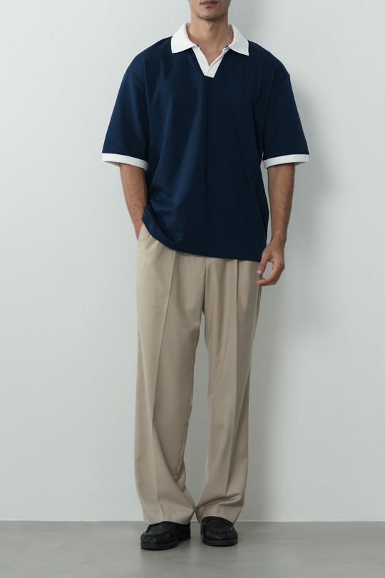 CONTRASTING EASY COLLAR POLO