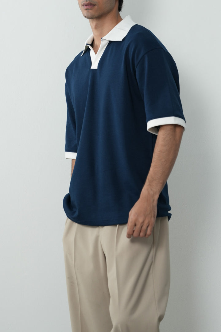 CONTRASTING EASY COLLAR POLO