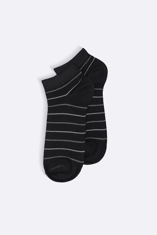 BLACK MERCERIZED STRIPE SOCKS