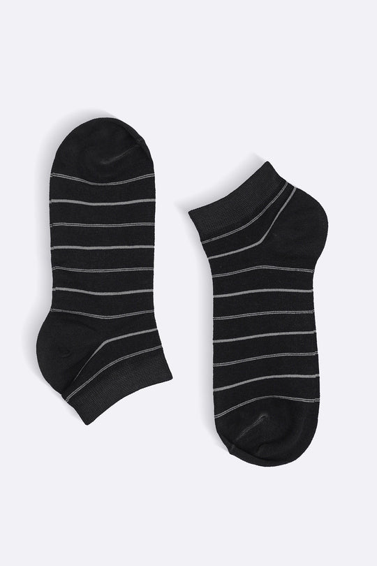 BLACK MERCERIZED STRIPE SOCKS