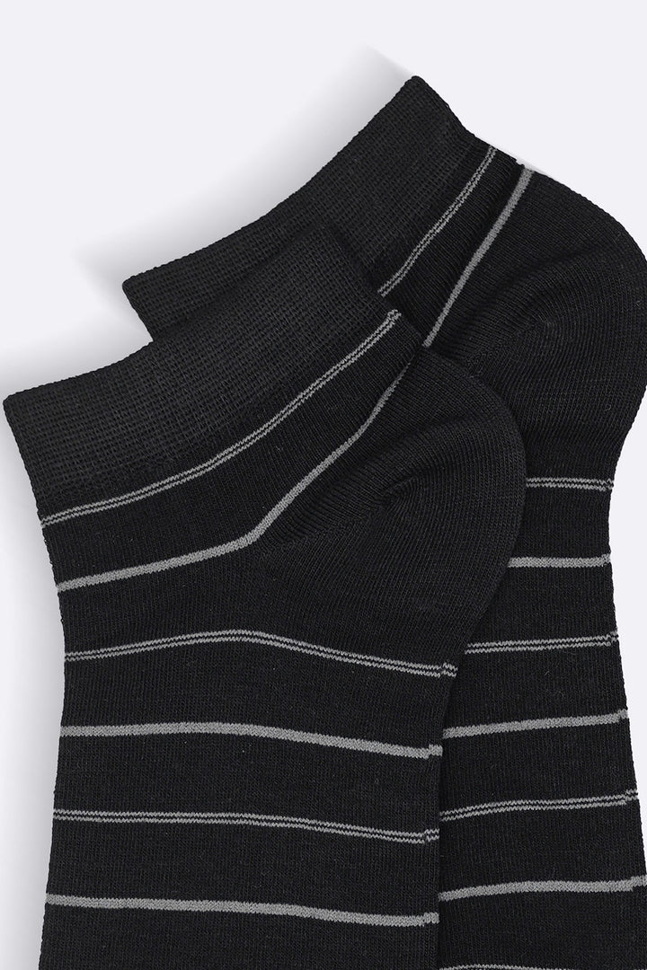 BLACK MERCERIZED STRIPE SOCKS
