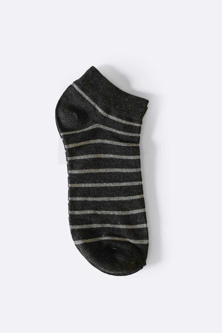 DARK GREY MERCERIZED STRIPE SOCKS