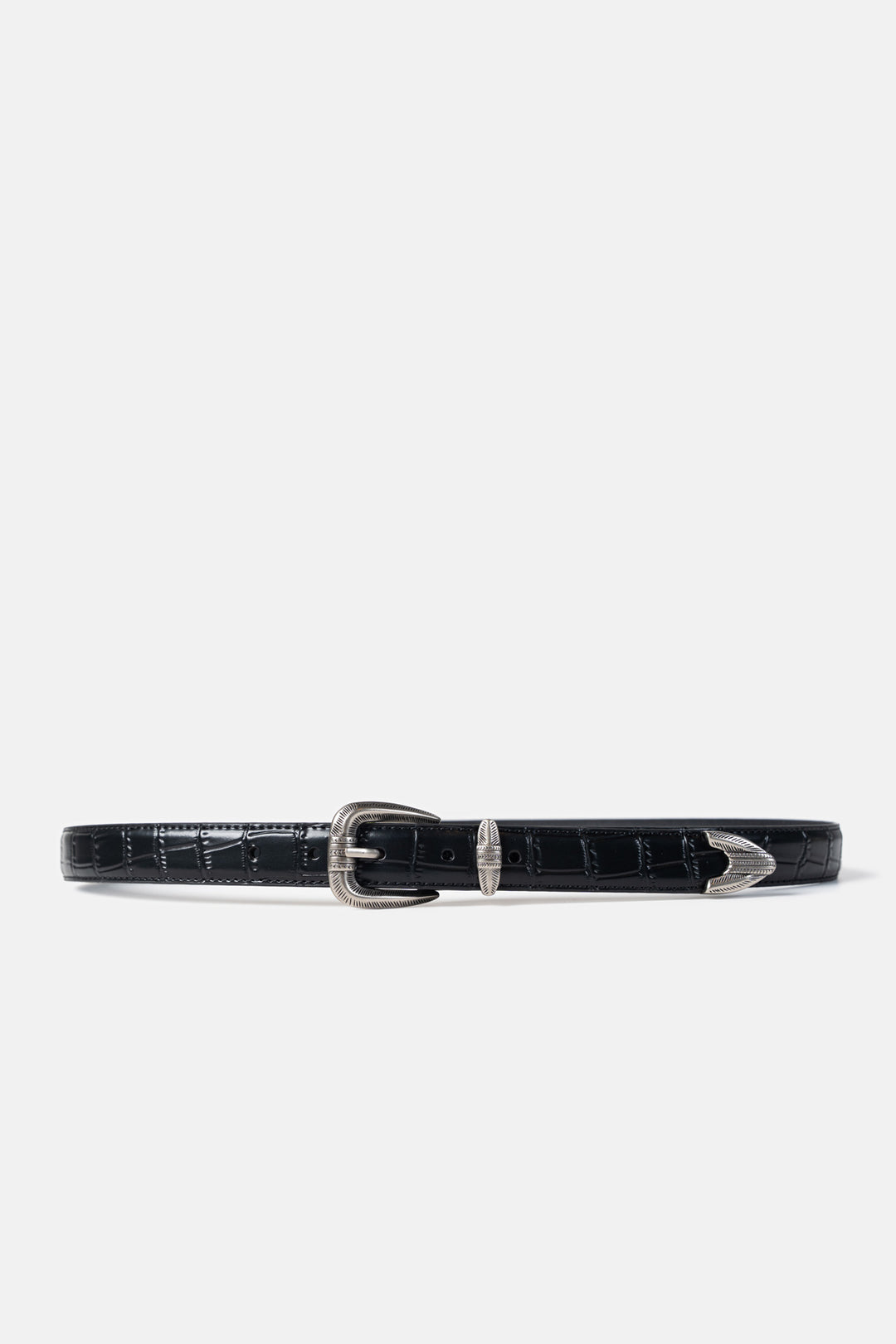 Croc-Embossed Leather Belt