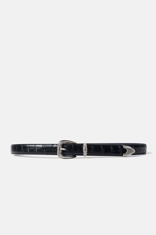 Croc-Embossed Leather Belt