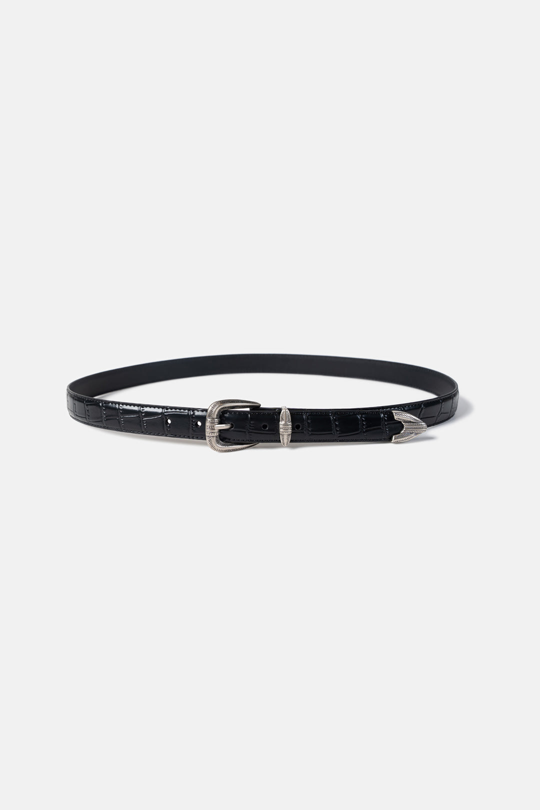Croc-Embossed Leather Belt