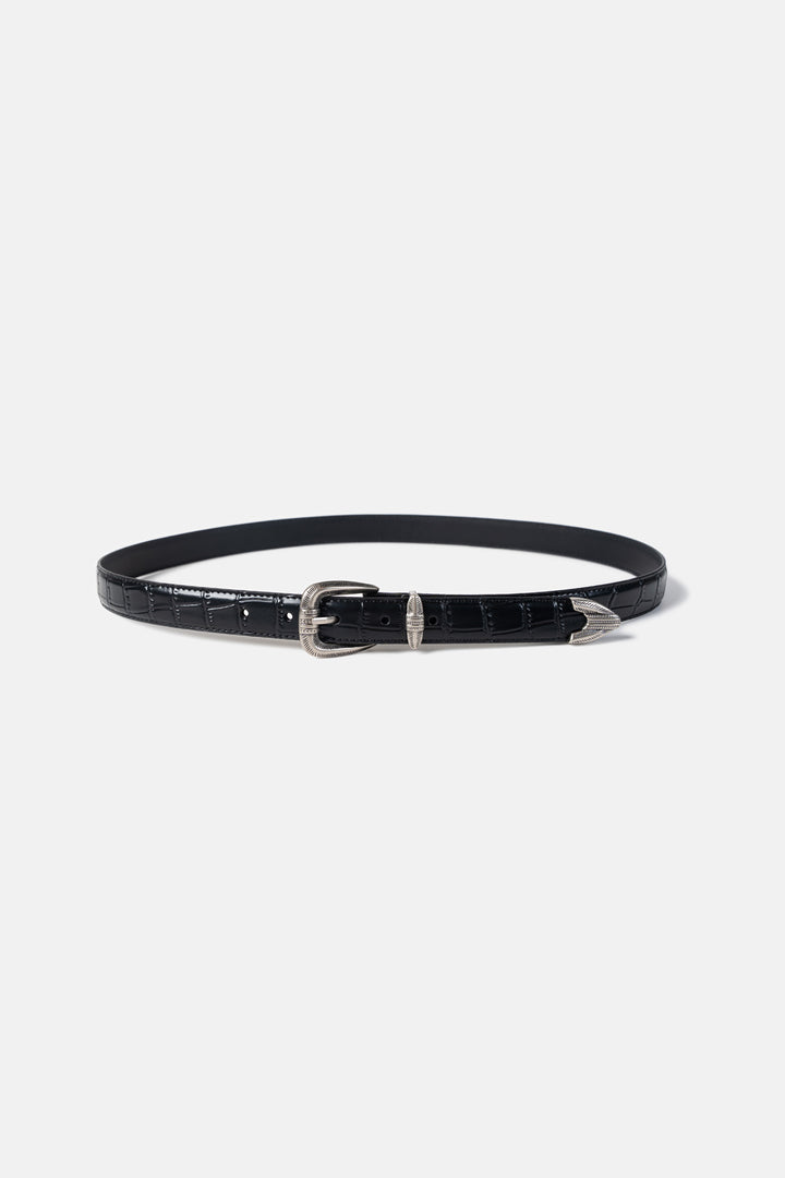 Croc-Embossed Leather Belt