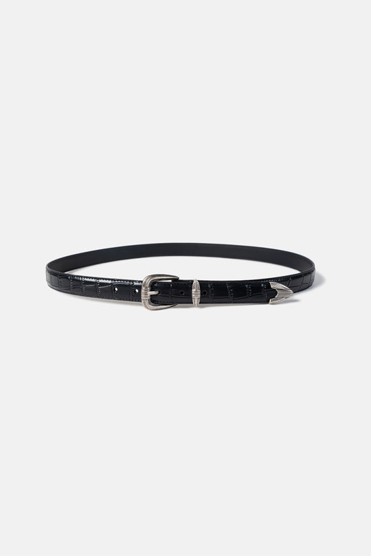 Croc-Embossed Leather Belt