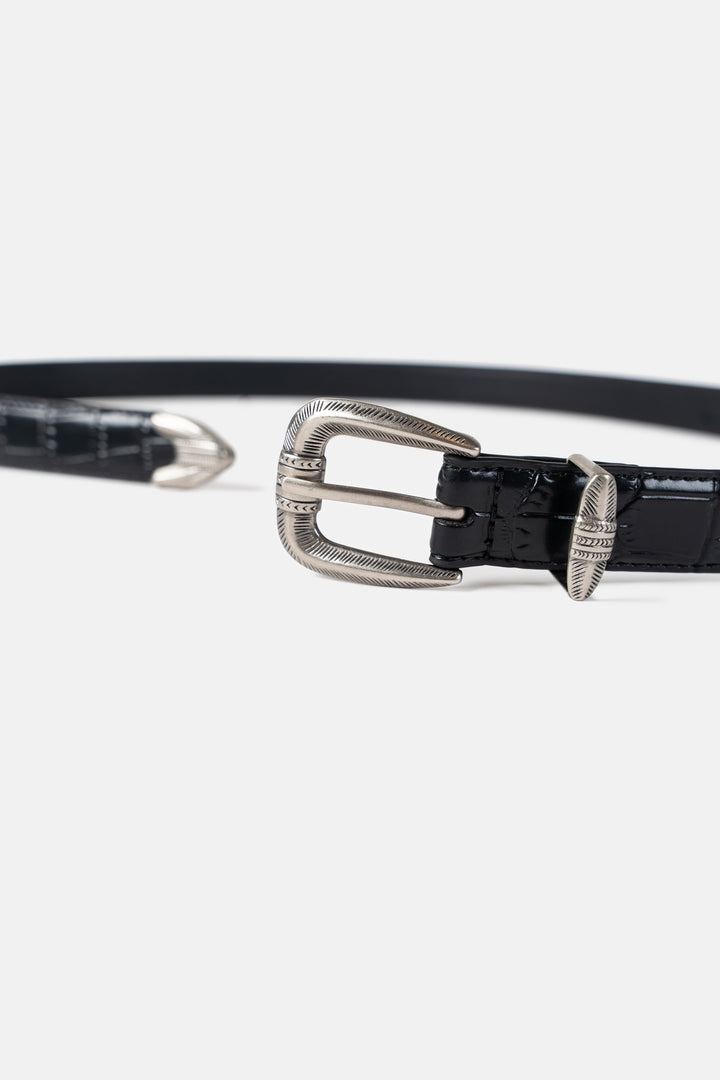 Croc-Embossed Leather Belt