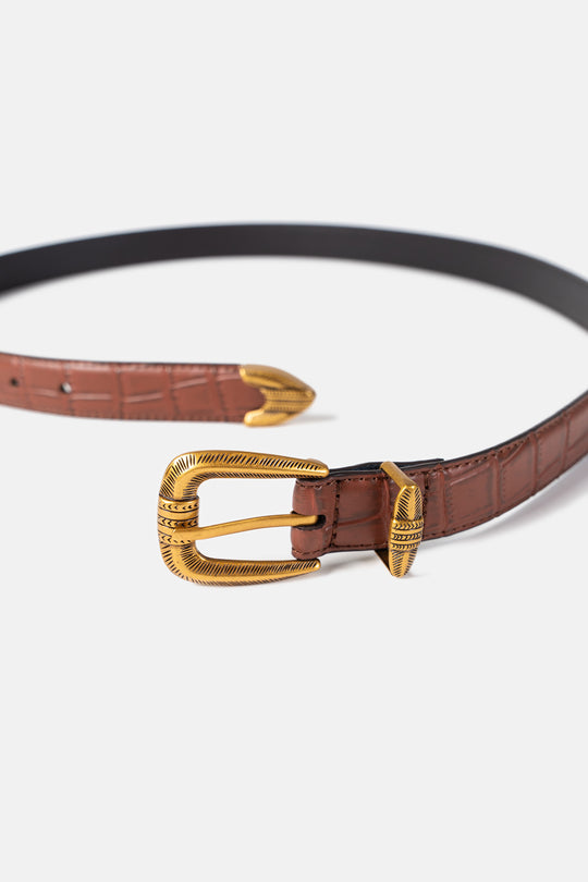 Croc-Embossed Leather Belt