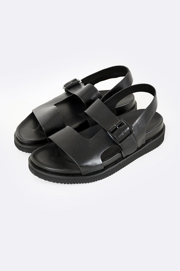 BLACK DOUBLE STRAP SANDALS