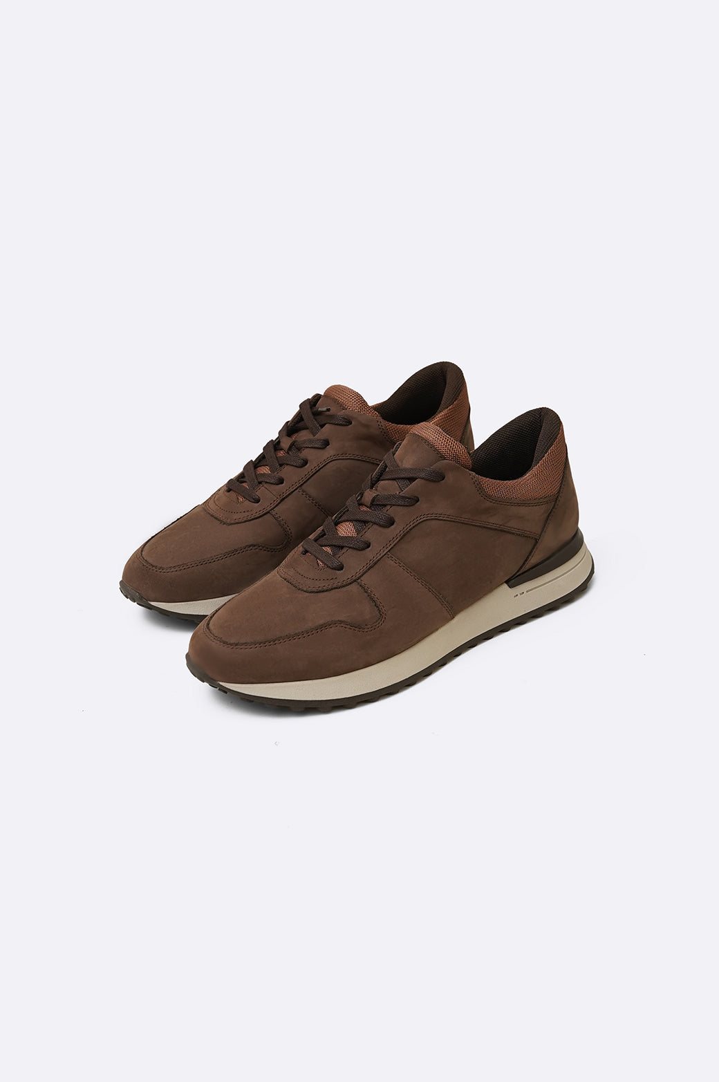 COFFEE MONOTONE LEATHER SNEAKERS