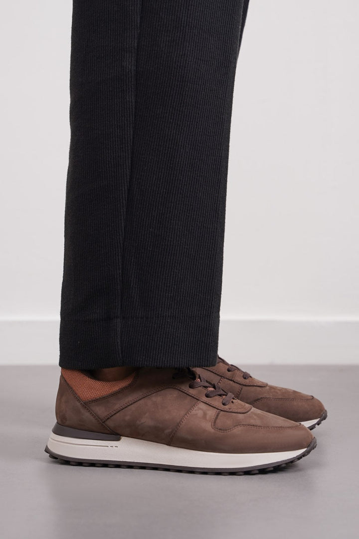 COFFEE MONOTONE LEATHER SNEAKERS