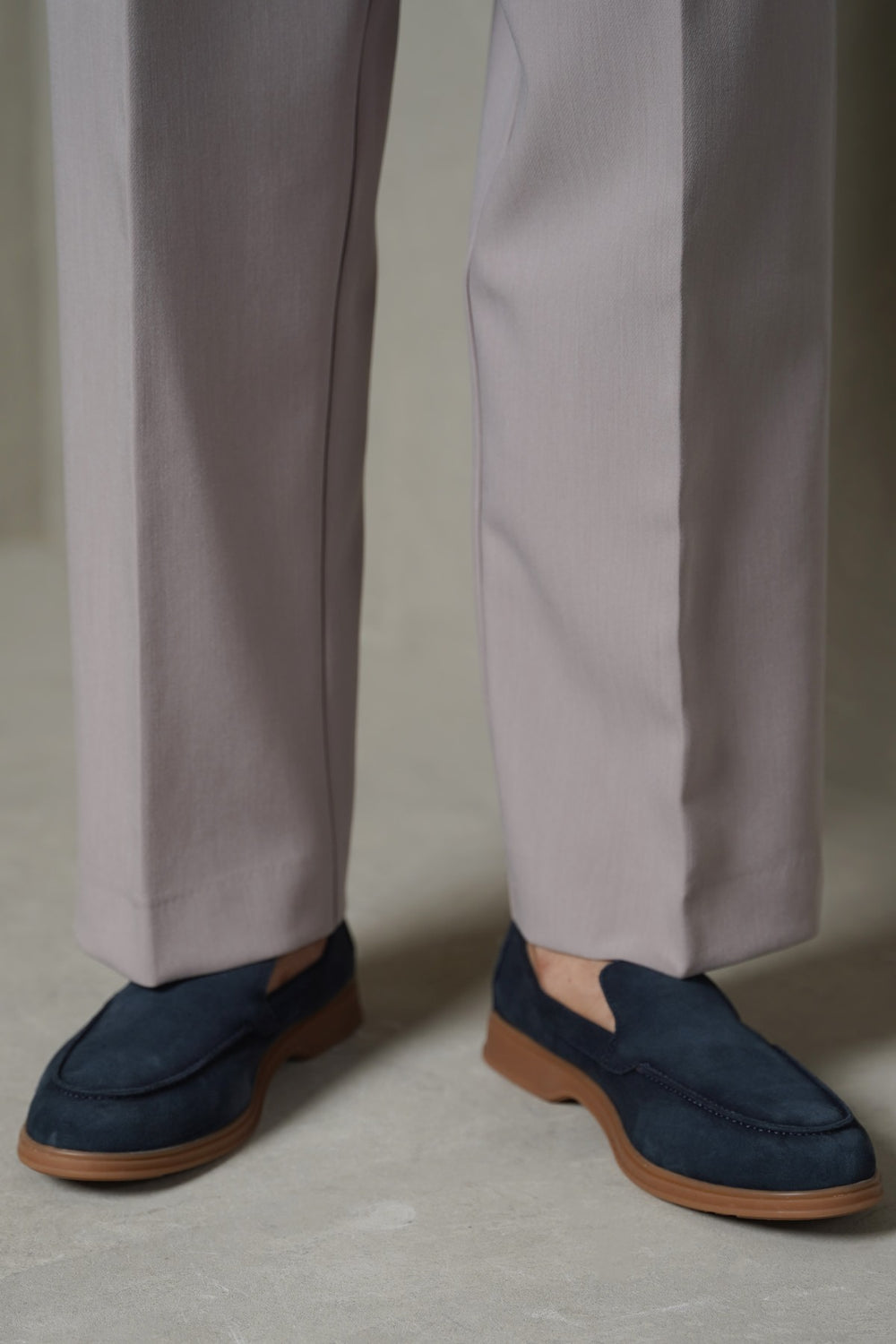 NAVY SUEDE LEATHER SLIP ON LOAFERS