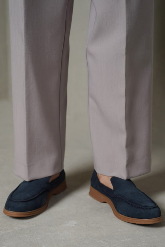 NAVY SUEDE LEATHER SLIP ON LOAFERS