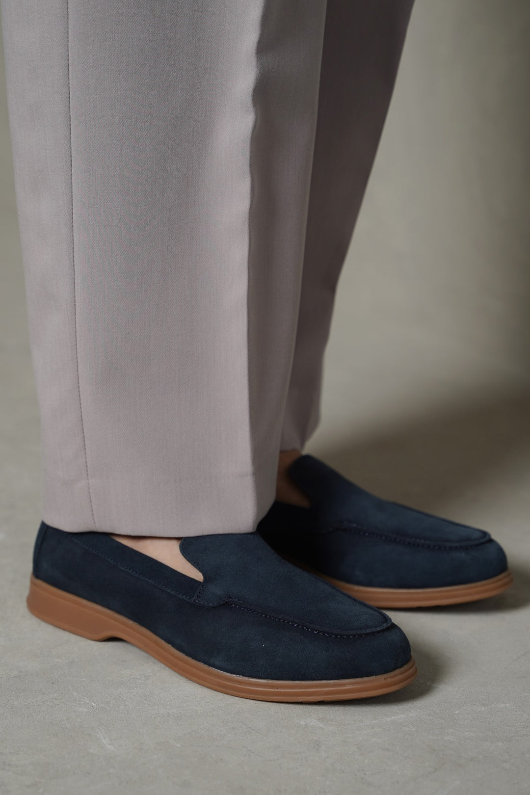 NAVY SUEDE LEATHER SLIP ON LOAFERS
