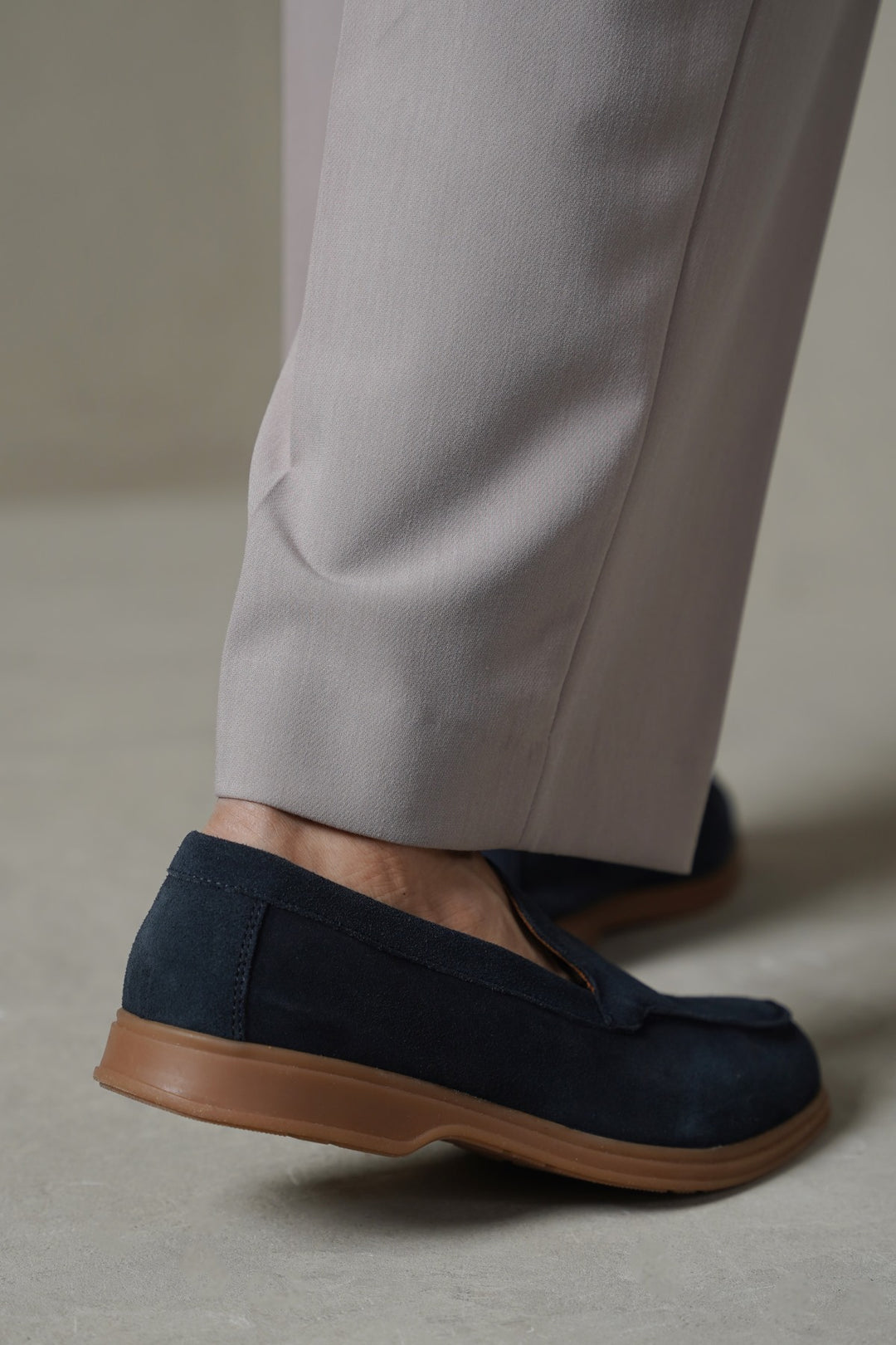 NAVY SUEDE LEATHER SLIP ON LOAFERS