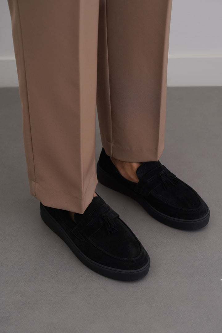BLACK SUEDE LEATHER TASSEL LOAFERS