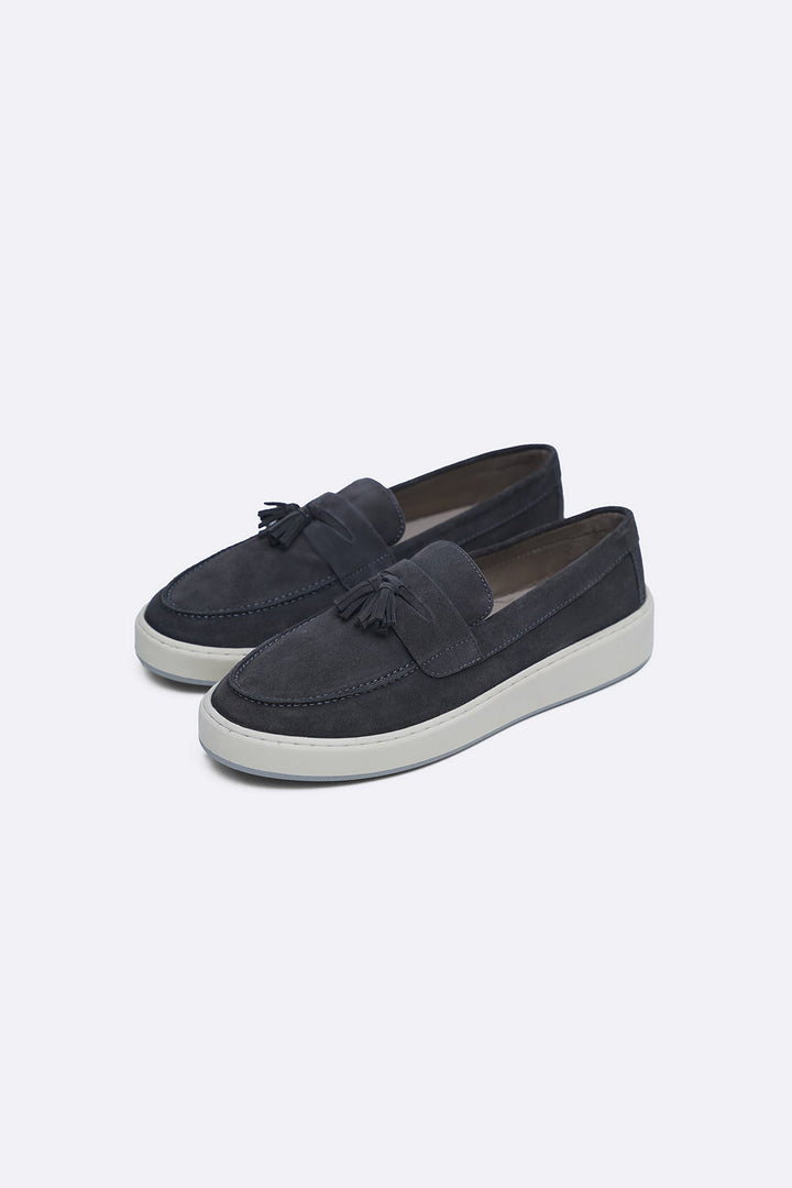 GREY SUEDE LEATHER TASSEL LOAFERS