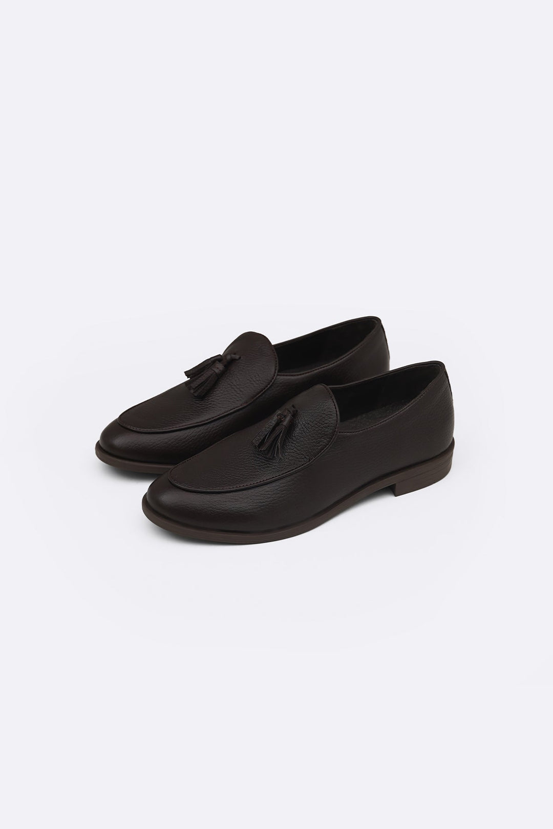 DARK BROWN GRAINED LEATHER TASSEL LOAFERS