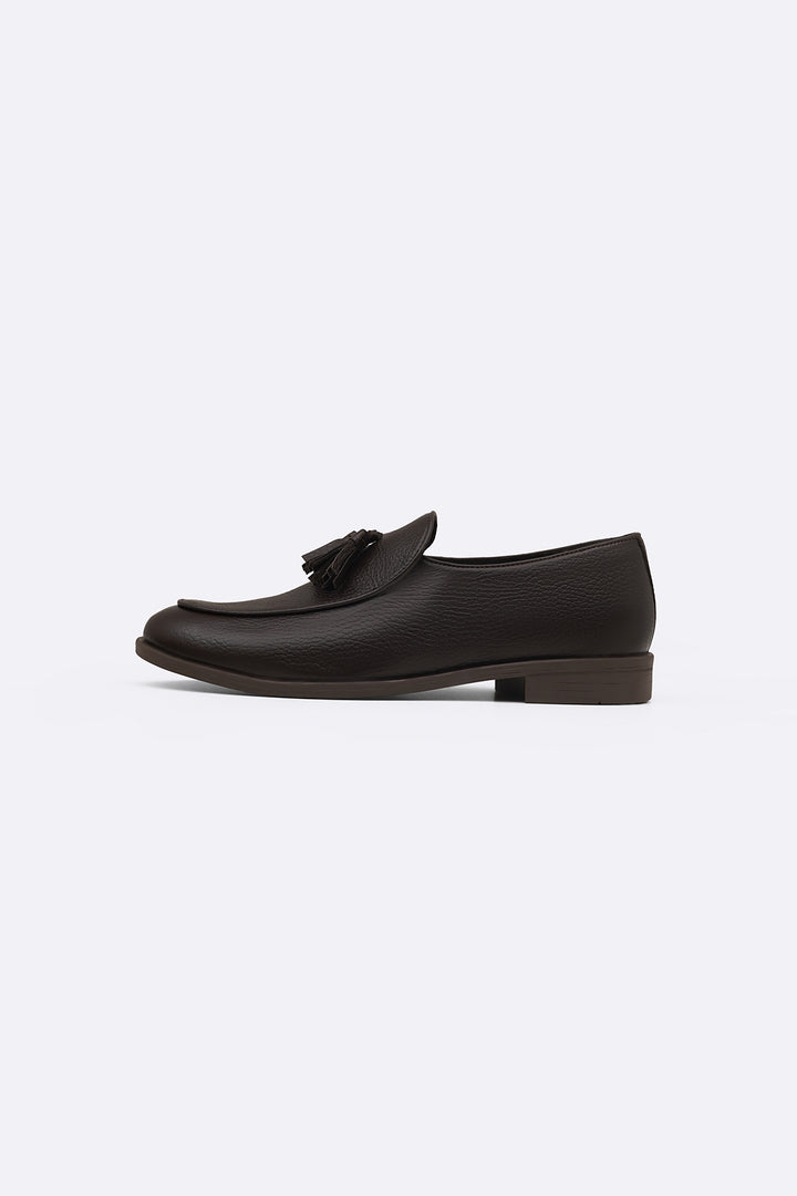 DARK BROWN GRAINED LEATHER TASSEL LOAFERS