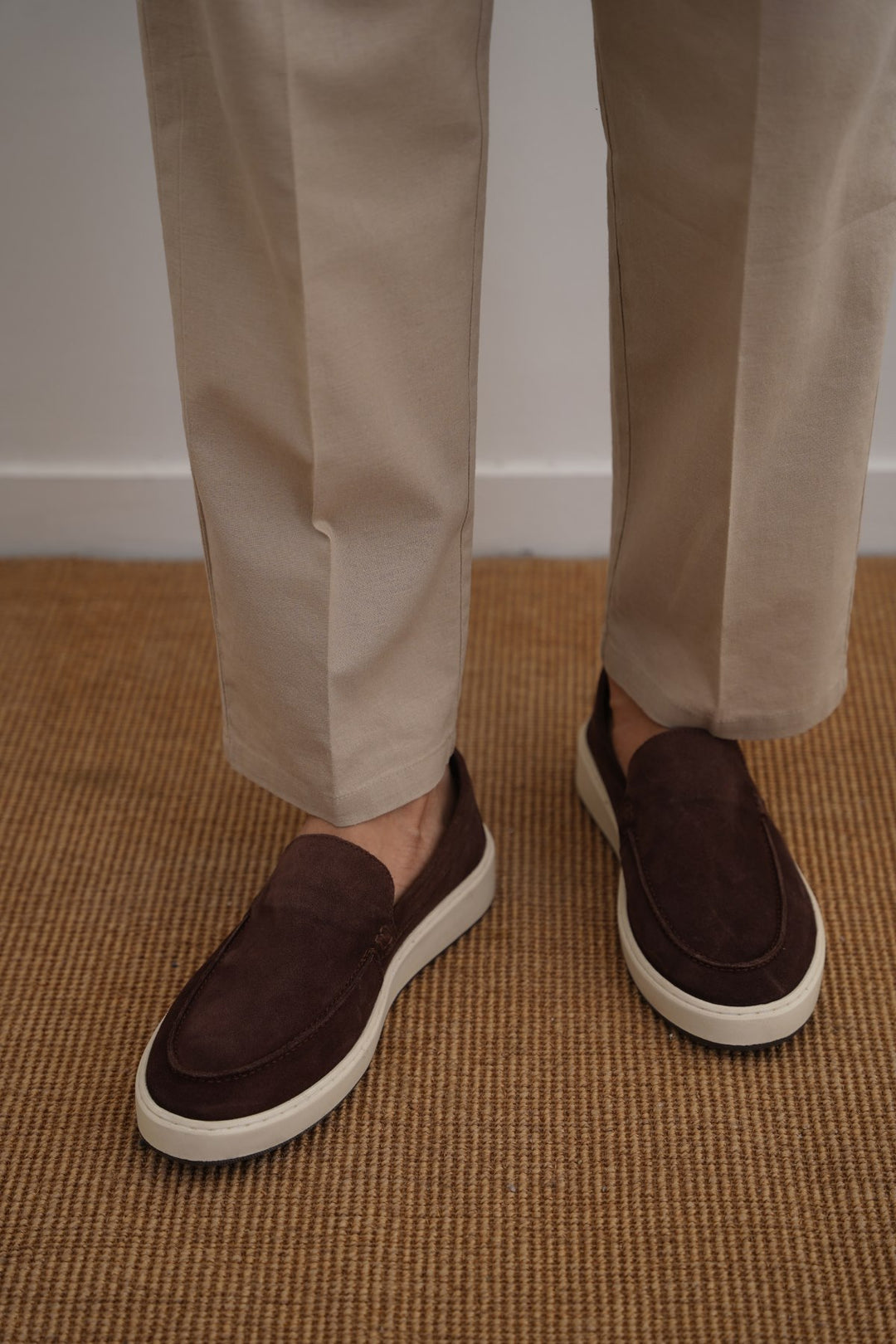 COFFEE SUEDE LEATHER SLIP ON LOAFERS