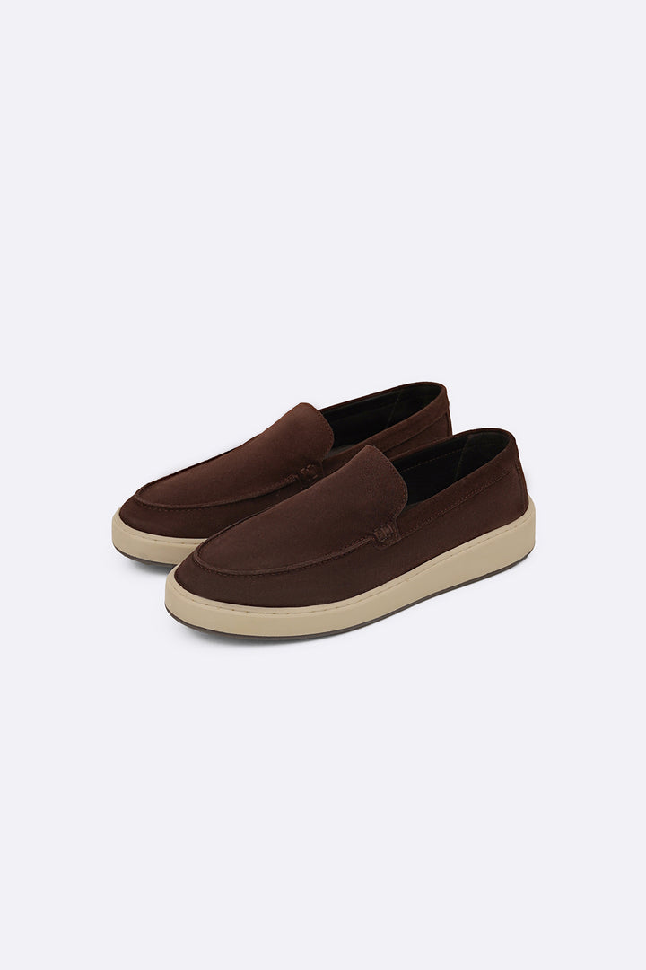 COFFEE SUEDE LEATHER SLIP ON LOAFERS
