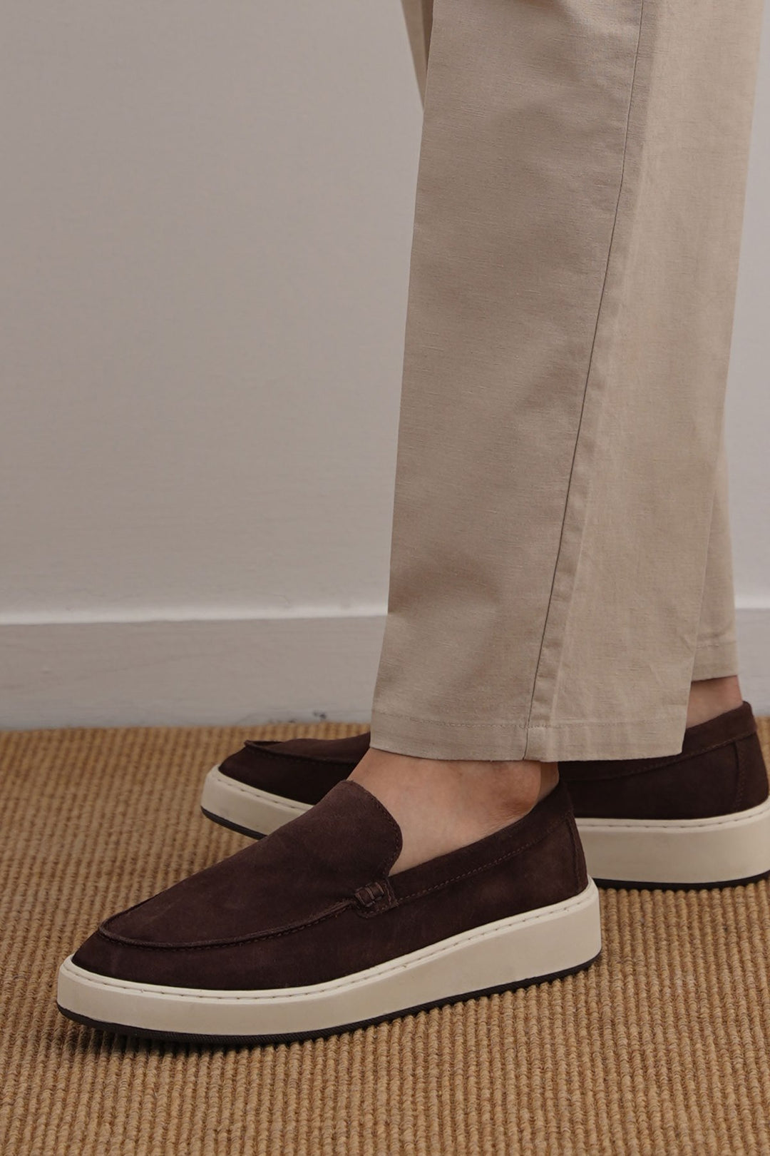 COFFEE SUEDE LEATHER SLIP ON LOAFERS