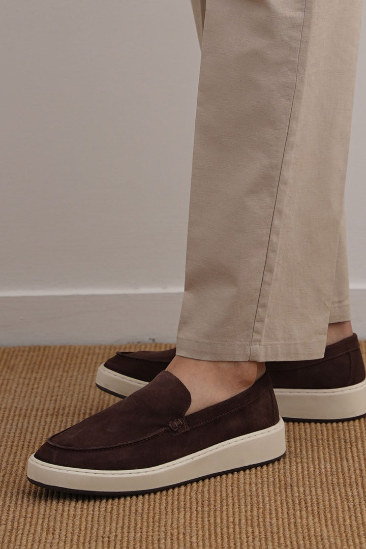 COFFEE SUEDE LEATHER SLIP ON LOAFERS