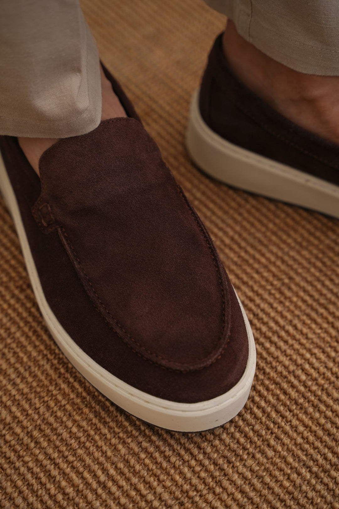 COFFEE SUEDE LEATHER SLIP ON LOAFERS