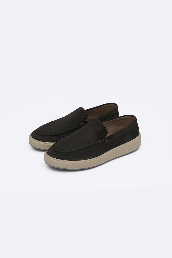 GREY SUEDE LEATHER SLIP ON LOAFER