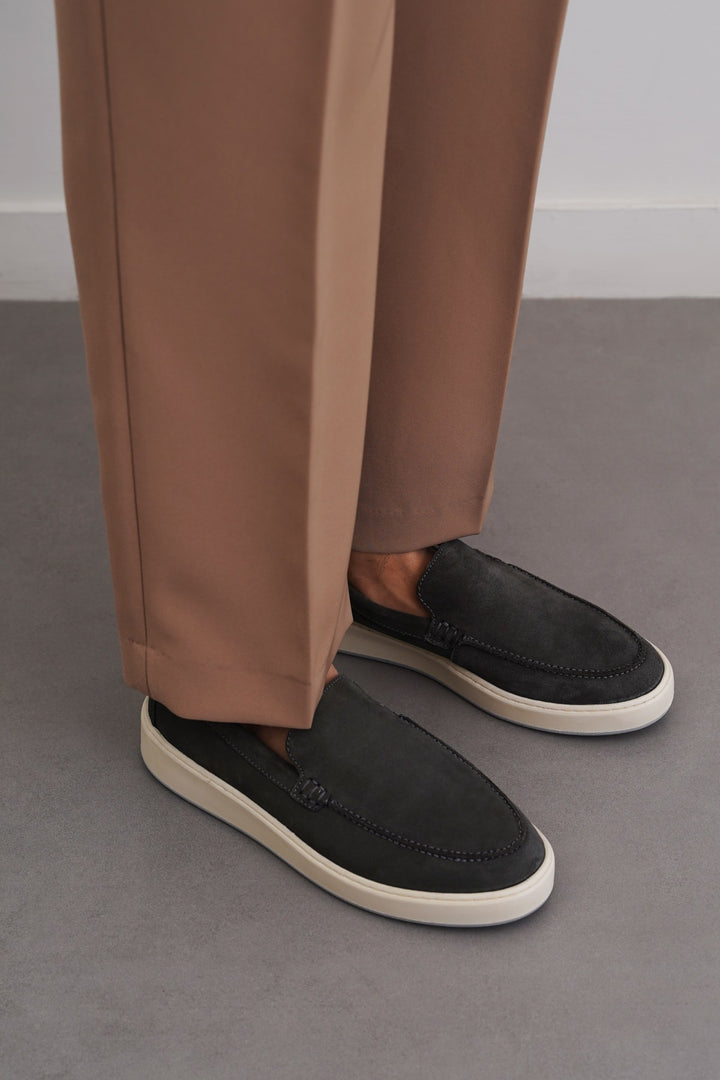 GREY SUEDE LEATHER SLIP ON LOAFER