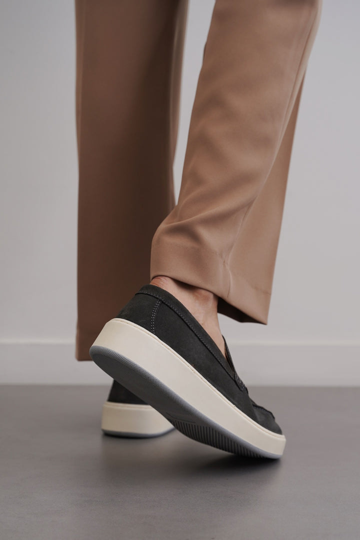 GREY SUEDE LEATHER SLIP ON LOAFER