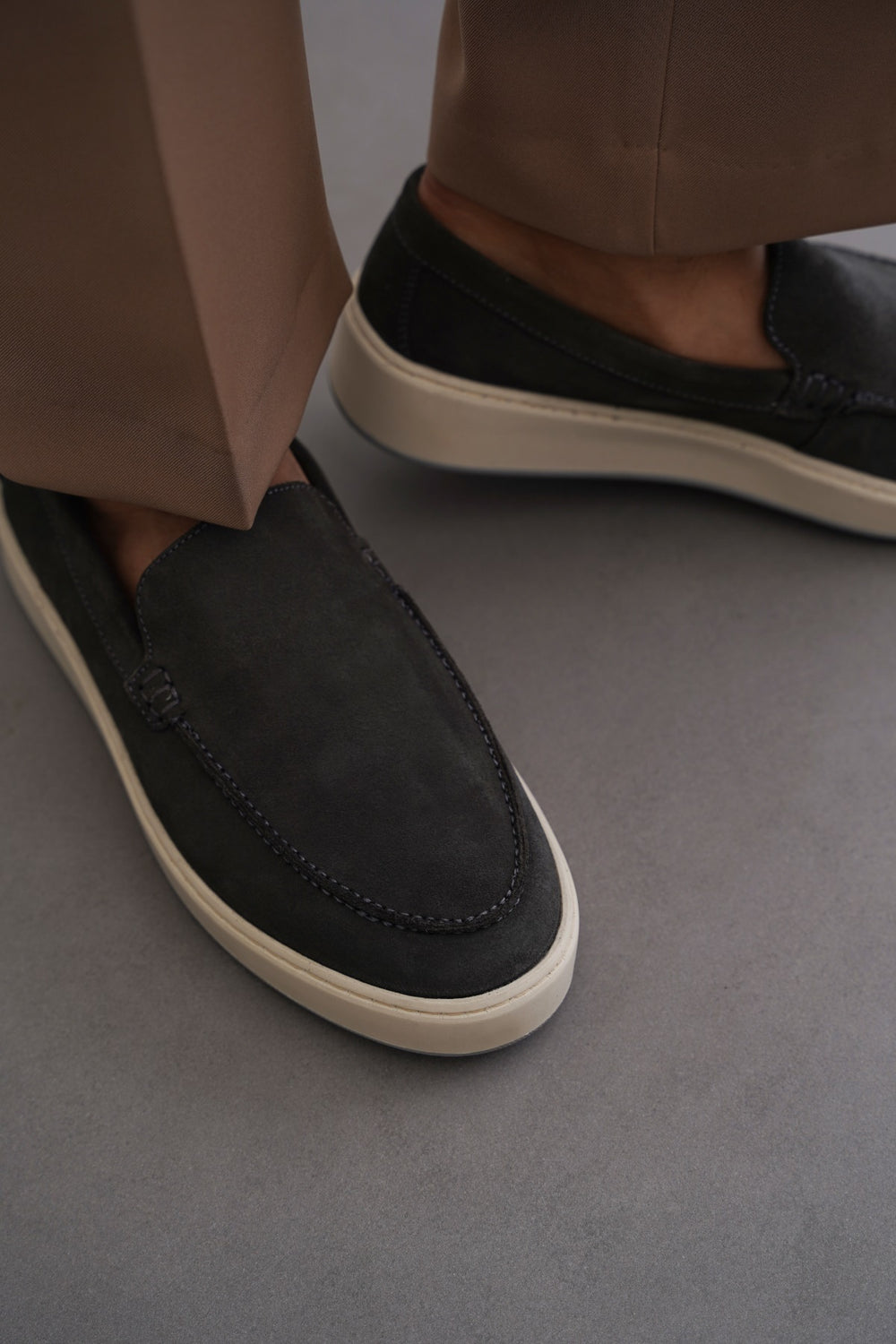 GREY SUEDE LEATHER SLIP ON LOAFER