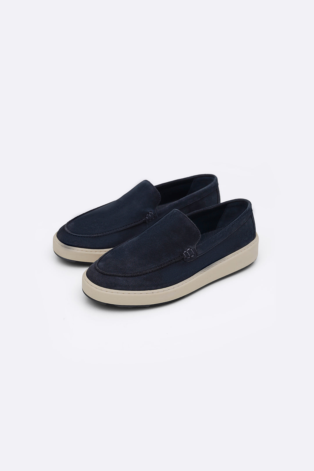 NAVY SUEDE LEATHER SLIP ON LOAFERS