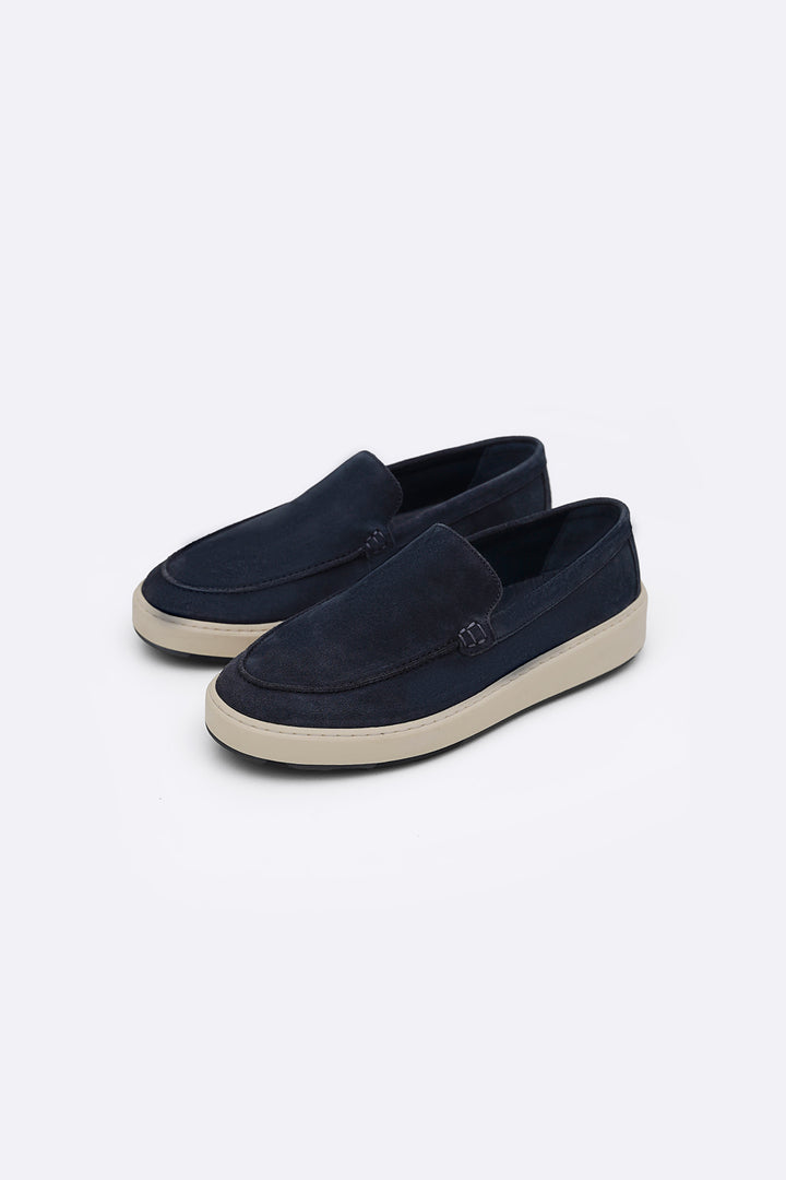 NAVY SUEDE LEATHER SLIP ON LOAFERS