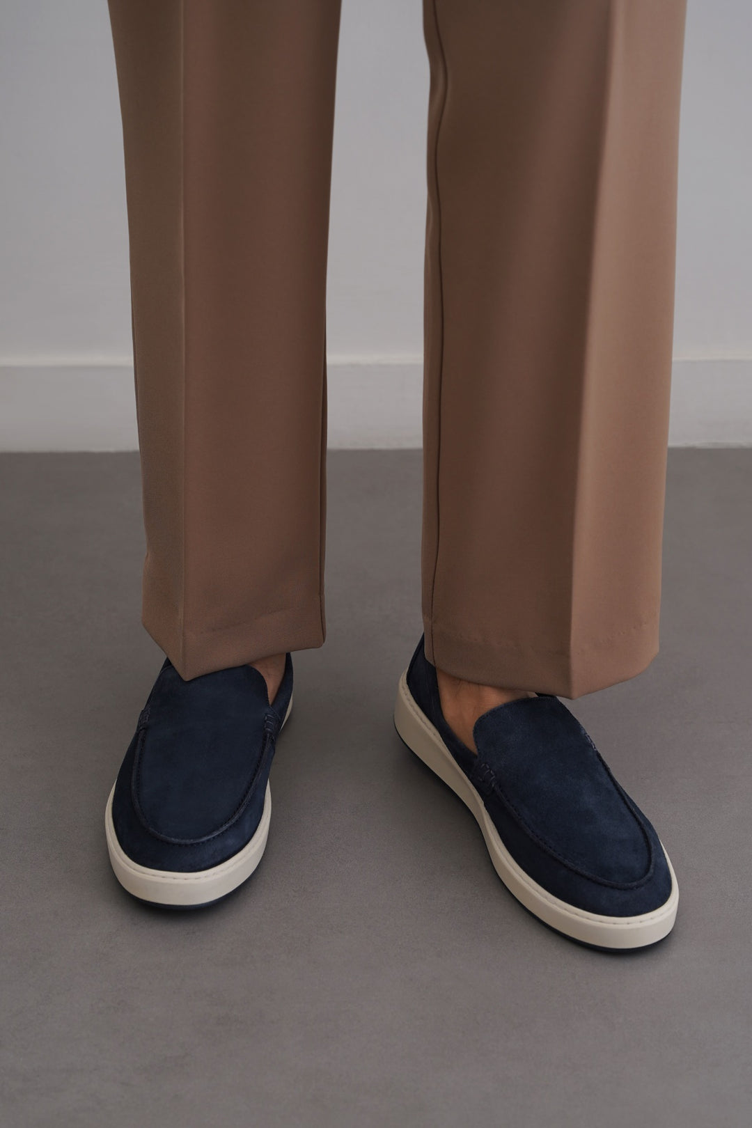 NAVY SUEDE LEATHER SLIP ON LOAFERS