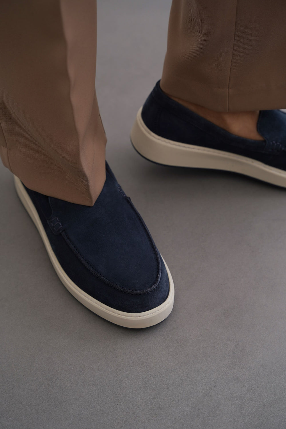 NAVY SUEDE LEATHER SLIP ON LOAFERS