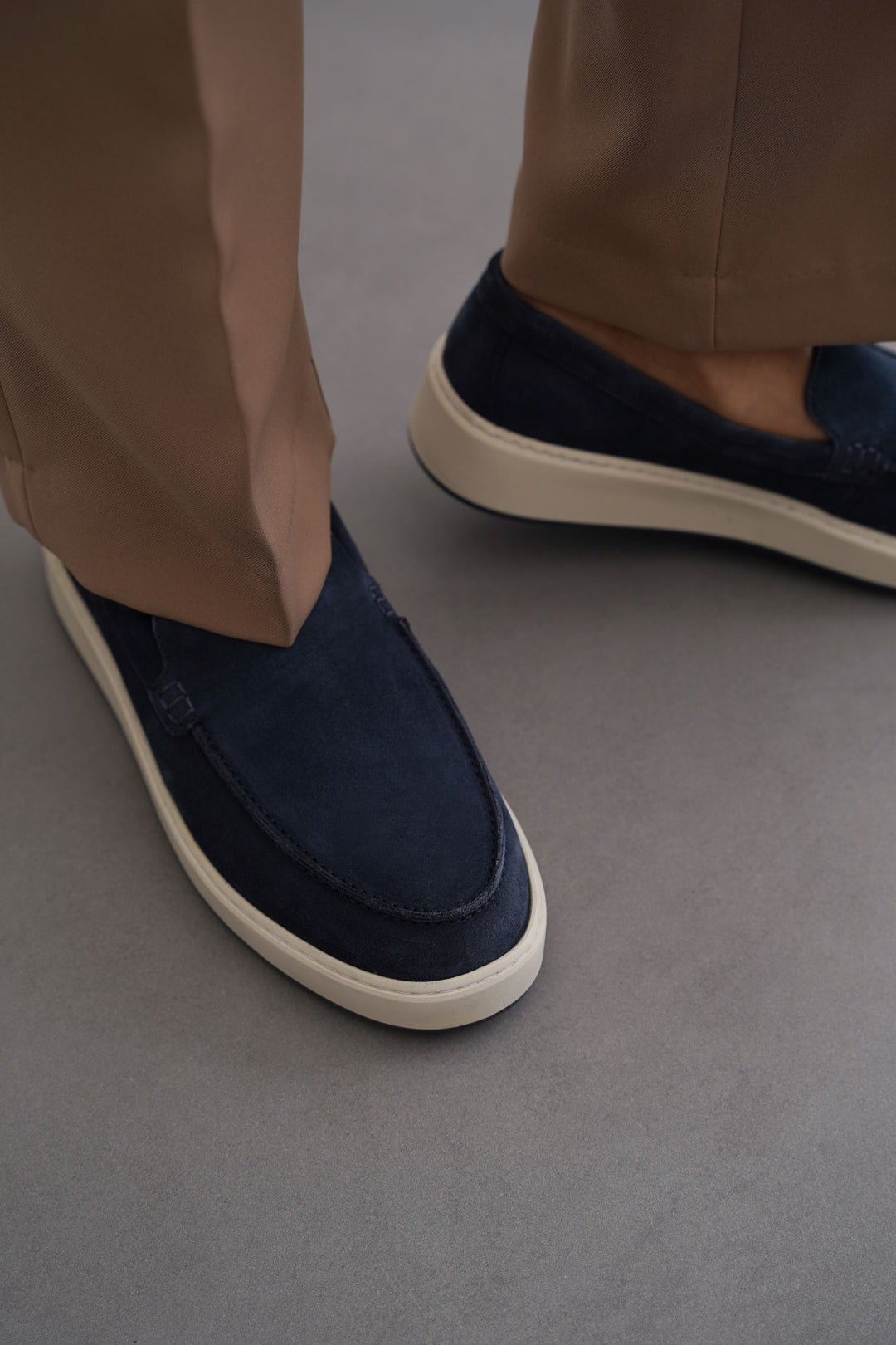NAVY SUEDE LEATHER SLIP ON LOAFERS
