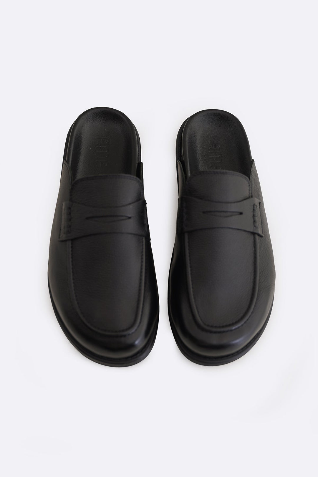 BLACK GRAIN LEATHER MULES