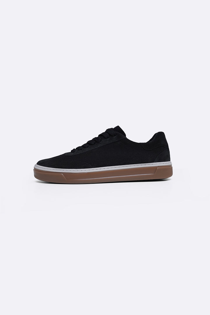 BLACK LACE-UP LEATHER SNEAKER