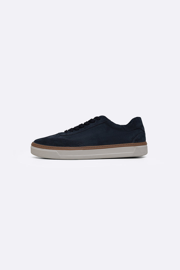 NAVY LACE-UP LEATHER SNEAKERS
