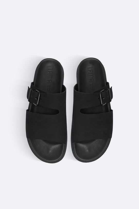 BLACK CLASSIC LEATHER SLIDES