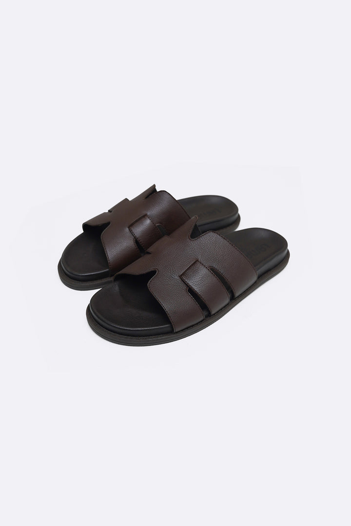 BROWN CLASSIC LEATHER SLIDES