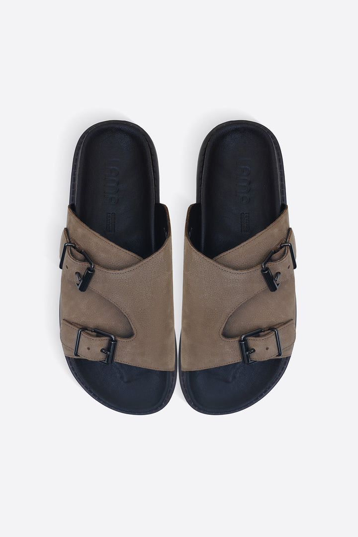 TAUPE VANTA LEATHER SLIDES