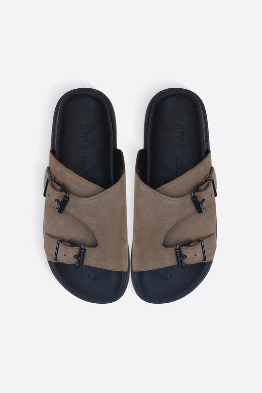 TAUPE VANTA LEATHER SLIDES